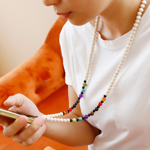 Wooden Beads Natural Stone Crystal Stone Phone Case Phone Strap Seven Colors Colorful Hanging Chain Fashion Long Hanging Neck Phone Chain