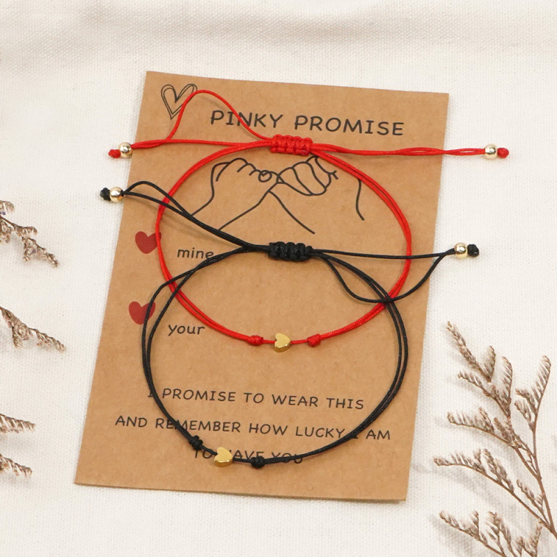Minimalist INS Style Red Rope Bracelet Alloy Heart Round Bead Design Couple Best Friend Style Hand Jewelry Layered Wear