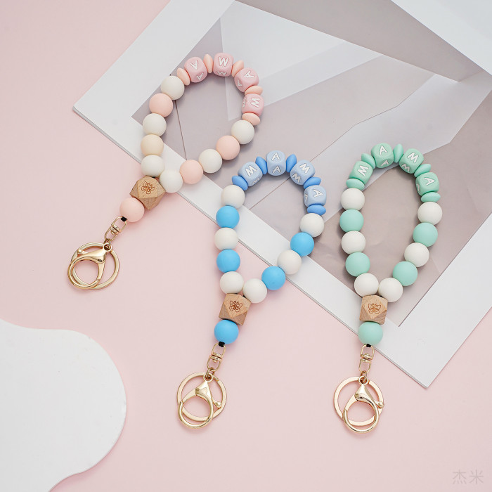 Amazon New Silicone Bead Bracelet High-Quality Keychain Pendant Handmade Beaded English Letter Bracelet Universal, Ne...