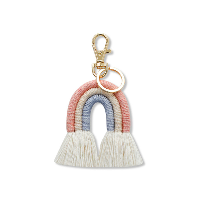Creative Handmade Pendant Bohemian Tassel Bag Charm Handwoven Rainbow Keychain, Necklaces