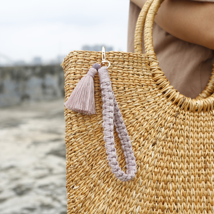 Handmade Handwoven Wrist Strap Keychain Bohemian Pastoral Retro Ethnic Style Tassel Key Accessory, Necklaces