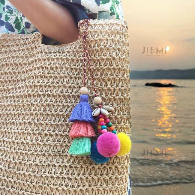 Bohemian Retro Ethnic Style Tassel Pendant Dopamine Color Handwoven Bag Pendant Small Ornament, Necklaces