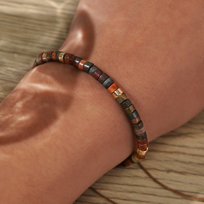 Natural Red Pine Spacer Beads Woven Bracelet Adjustable Natural Stone Women's Bracelet Gift