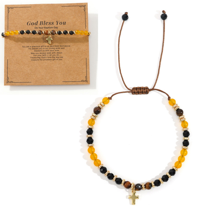 Vintage Ethnic Style Cross Natural Stone Bracelet Cross-Border Hot-Selling Gold Bead Spacer Beaded Bracelet for Men In Stock Wholesale