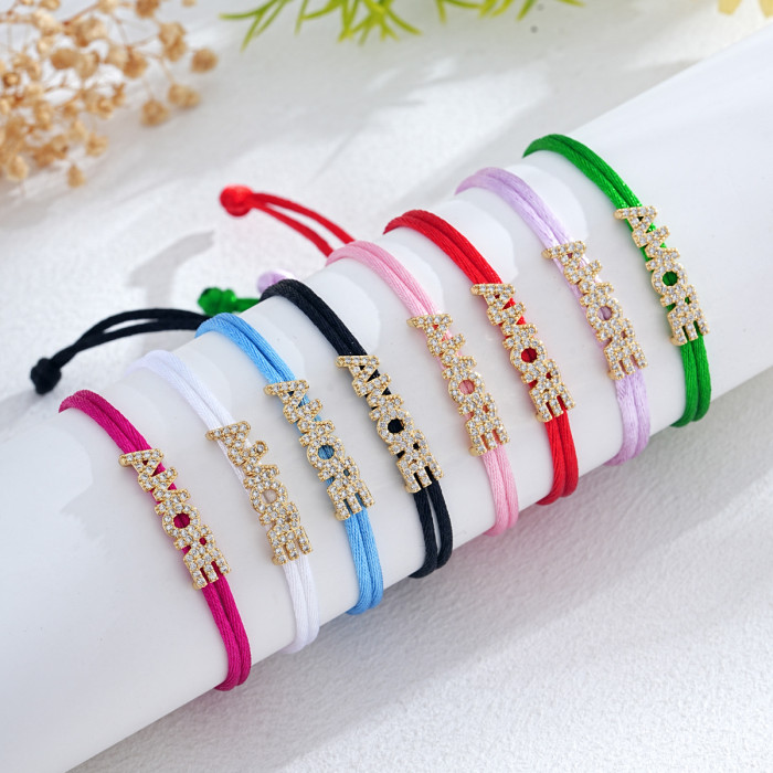European and American Cross-Border Hot-Selling Fashion Color Rope Bracelet Personalized Design Diamond-Embedded Letter Bracelet for Women Light Luxury High-End Feel