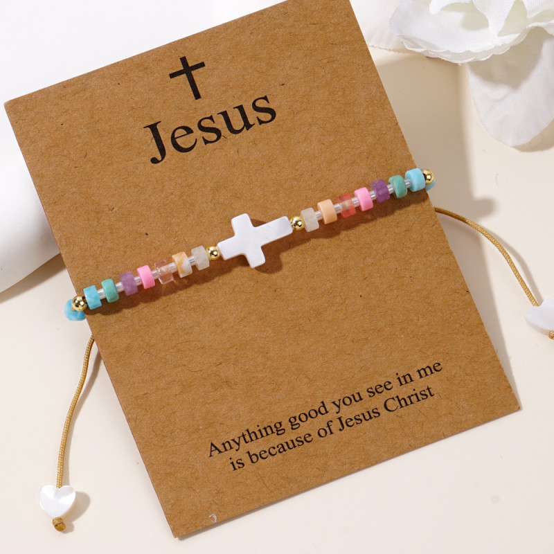 Foreign Trade New 2025 Sweet Versatile Shell Cross Heart Copper Bead Rice Bead Semi-Precious Stone Bracelet Women's Jewelry