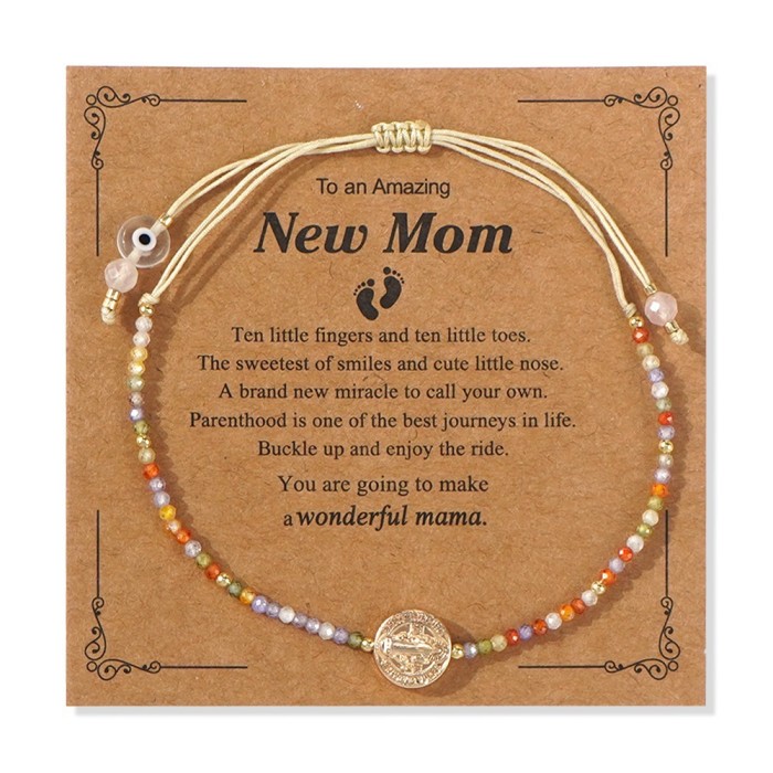 Colorful Natural Stone Bracelet Cross Element Vintage Niche Faith Protection Handmade Woven Bracelet for Street Selling