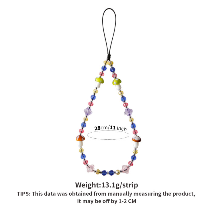 Hot Selling Internet Celebrity Beaded Mushroom Phone Chain Anti-Lost Anti-Drop Cute Sweet Short Colorful Phone Lanyard for Women