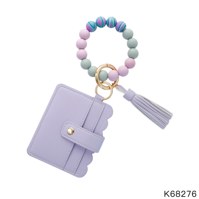 Silicone Bracelet Wrist Keychain Pendant Amazon Leather PU Card Holder Bracelet Key Ring Women's Pendant