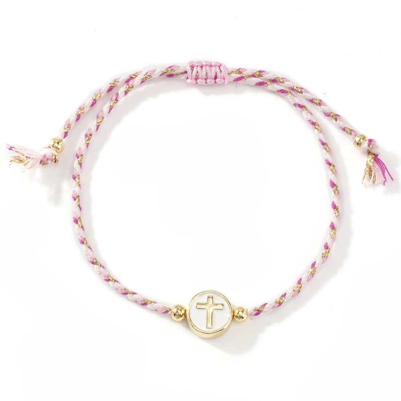 Cross-border European and American New Style Cross Hand-woven Bracelet Colorful Rope Copper Beads Religious Style Women's Niche Jewelry