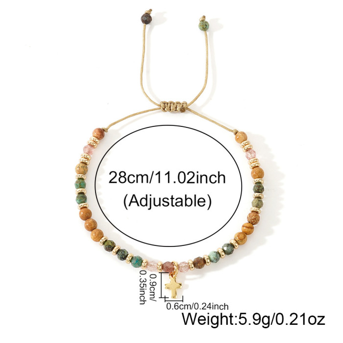 Cross-border Bohemian Style Colorful Natural Stone Beaded Bracelet Double Layer High-end Sense Bracelet Niche Fashion Jewelry