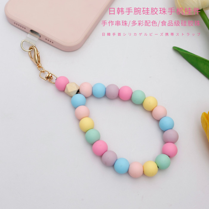 Amazon Hot-Selling Water Drop Silicone Bead Wrist Strap Simple Niche Colorful Handmade Beaded Phone Lanyard, Jewelry