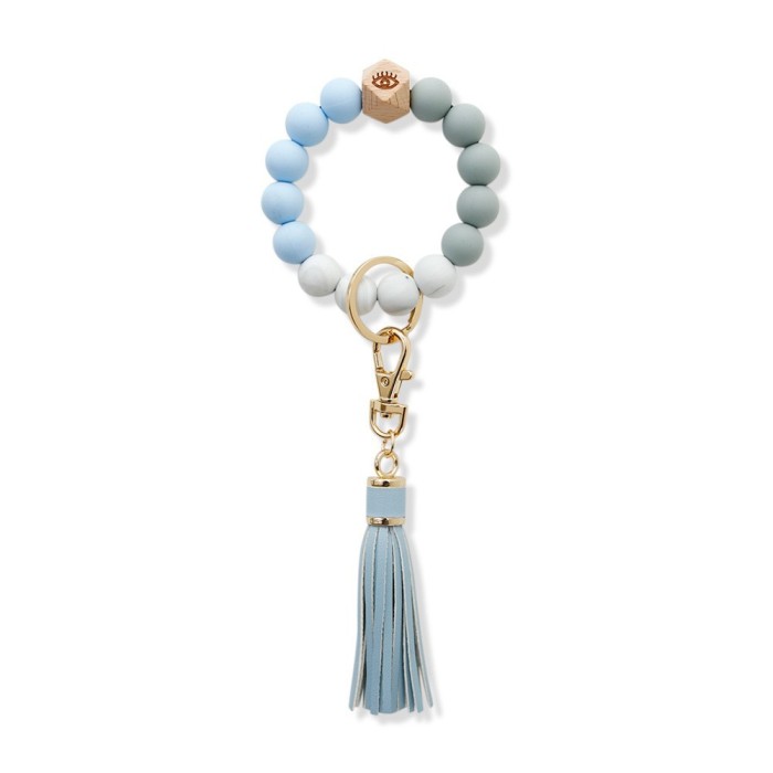 Amazon European and American Hot-Selling Silicone Wrist Keychain Handmade Beaded Leather Tassel Bracelet Keychain Wholesale