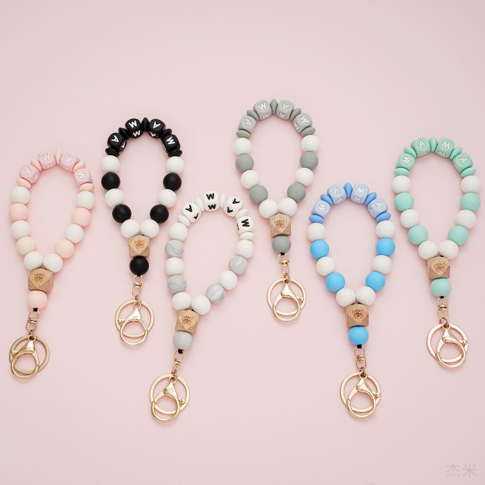 Amazon New Silicone Bead Bracelet High-Quality Keychain Pendant Handmade Beaded English Letter Bracelet Universal, Ne...