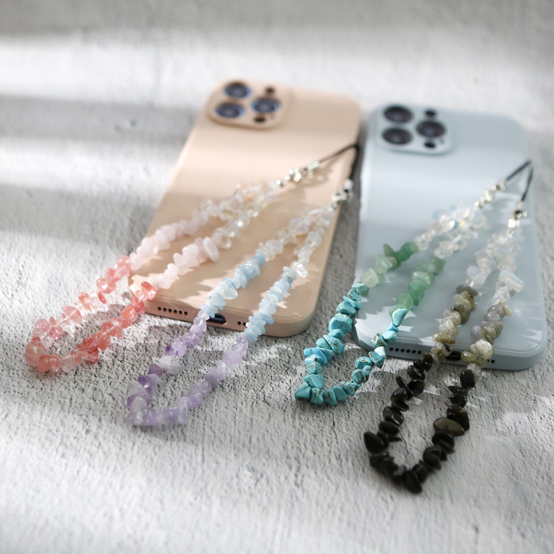 Natural Crystal Personalized Phone Lanyard INS Phone Chain Handmade Woven Creative Beaded Stone Phone Strap