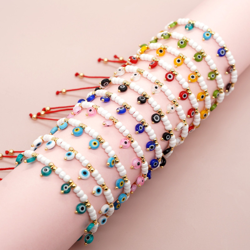 Handmade Beaded Evil Eye Bracelet for Women Bohemian Style Colorful Seed Beads Evil Eye Bracelet Cross-Border Jewelry