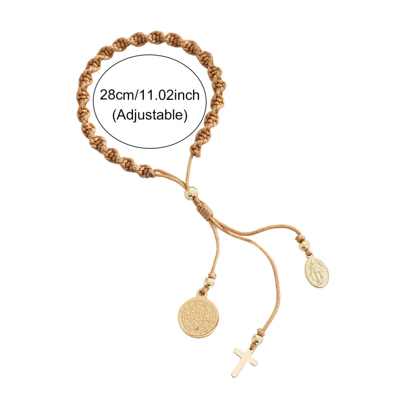 New Handmade Deep Khaki Bracelet with Cross Double Tag Metal Copper Beads Niche INS Style Cross-Border Bracelet