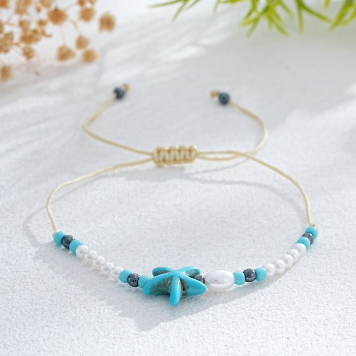 Hot-Selling Ocean Beach Style Bracelet for Women with Starfish and Shell Embellishments, Refreshing Summer Hand-Woven...