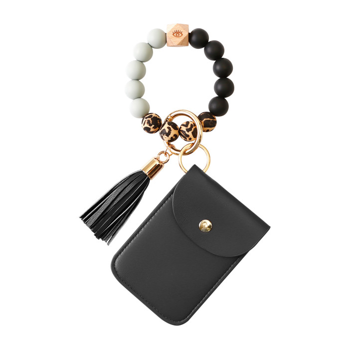 Silicone Bracelet Wrist Keychain Pendant Amazon Leather PU Card Holder Bracelet Key Ring Women's Pendant
