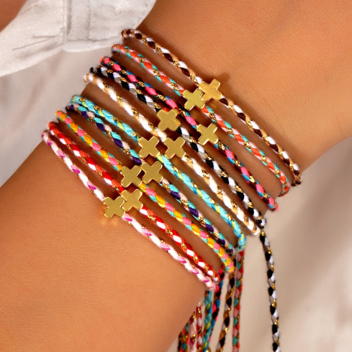 Dragon Boat Festival Handmade Braided Color Rope Bracelet Four Colors Good Luck Copper Cross Cotton Rope Hand Ornamen...