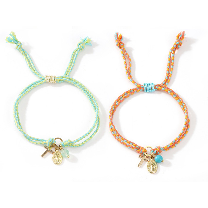 Summer Hot Sale Colorful Rope Cross Bracelet Exquisite Gold Medal Virgin Mary Light Luxury Versatile INS Style Bracelet