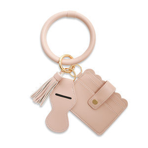 Silicone Bracelet Wrist Keychain Pendant Amazon Leather PU Card Holder Bracelet Key Ring Women's Pendant