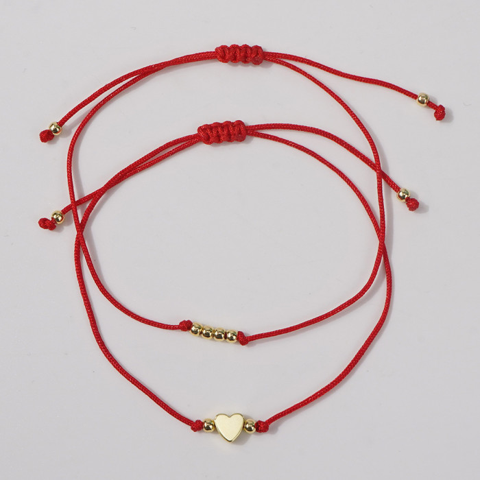 New Bohemian Style Hand Jewelry Red Rope Gold Bead Heart Niche Light Luxury Bracelet for Women with a Sense of Sophis...