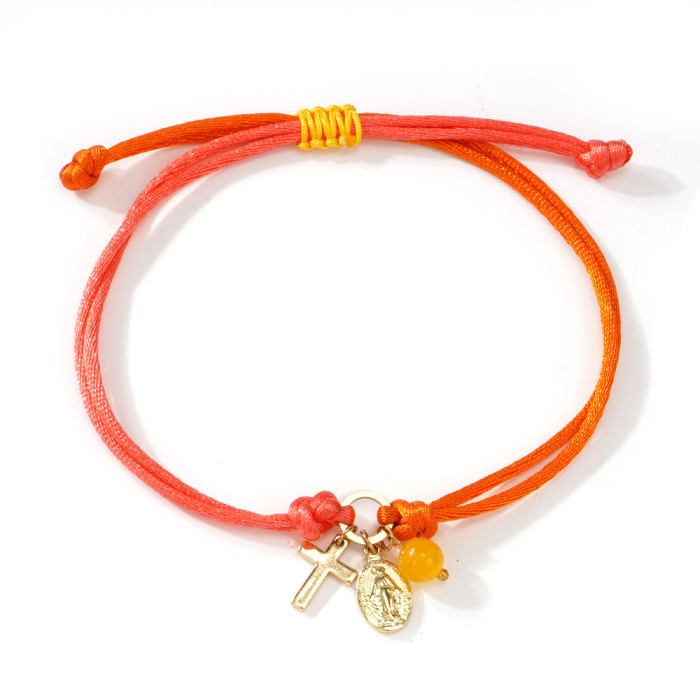 2025 New Style Colorful Red Rope Cross Bracelet Religious Saint Pendant Handmade Adjustable Bracelet, Necklaces