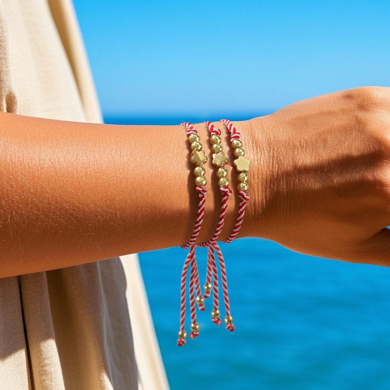 Amazon Hot-Selling Red Rope Bracelet Summer Beach Casual Style Fashion Versatile Red and White Woven Bracelet Wholesale for Street Vending