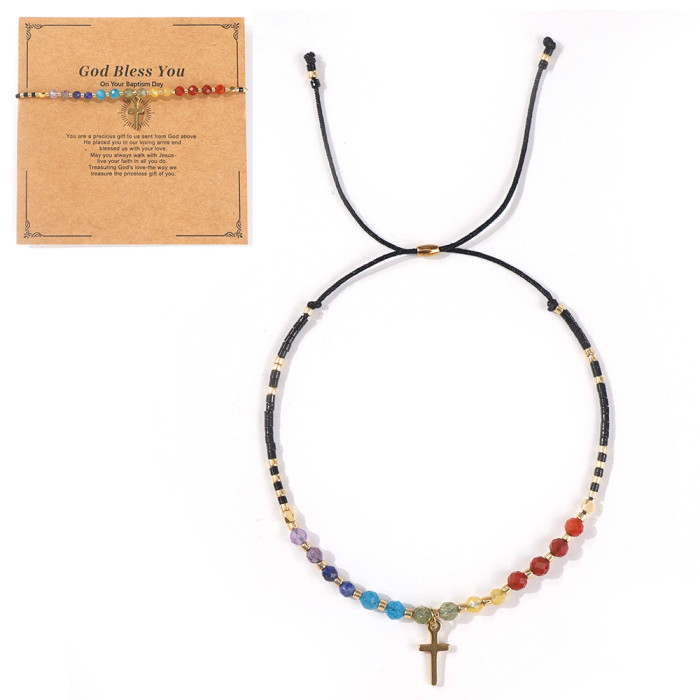 Vintage Minimalist Cross Bracelet Domestic DB Rice Beads Handmade String Semi-precious Stone Matching Daily Jewelry