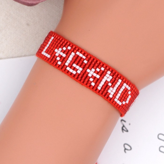 Turkish Geometric Red Heart English Letter Colorful Beads Black Cord Handmade Braided Bracelet for Women