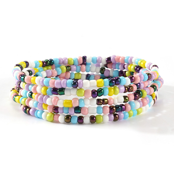 Hot-Selling Bohemian Style Rice Bead Crystal Bracelet Fashion Trend Solid Color Hand-Woven Bracelet Five-Piece Set