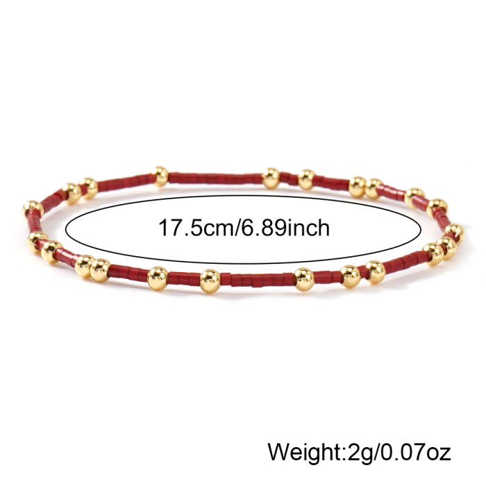 Bohemian Style Copper Beads Rainbow Color Rice Beads Handmade Beaded Fashion Versatile Women's Bracelet