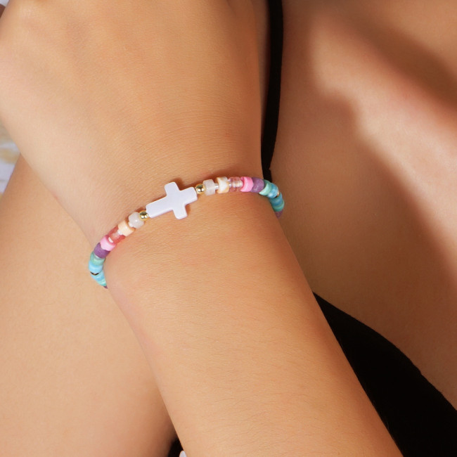 Hot-Selling Shell Bead Cross Bracelet Summer Fresh Ins Style High-End Simple Trendy Jewelry