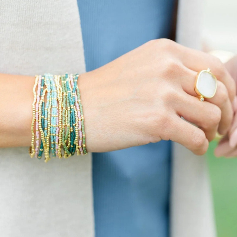 Niche Design Colorful Rice Beads Gold Beads Bracelet for Women Multi-layer Stacking Ins Style Beaded Bracelet Light Luxury High-end Feel