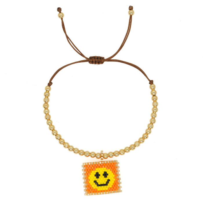 New Smiley Face Single Ear Miyuki Bead Woven Square Tag Accessories Miyuki Bohemian Style Handmade Woven Bracelet