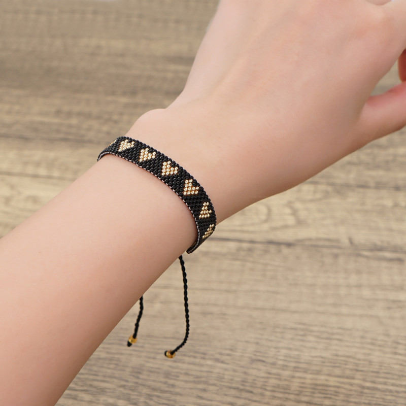 Cross-Border New Yellow Heart Miyuki Bracelet Set for Women with Heart Cross Pendant Adjustable Seed Bead Bracelet