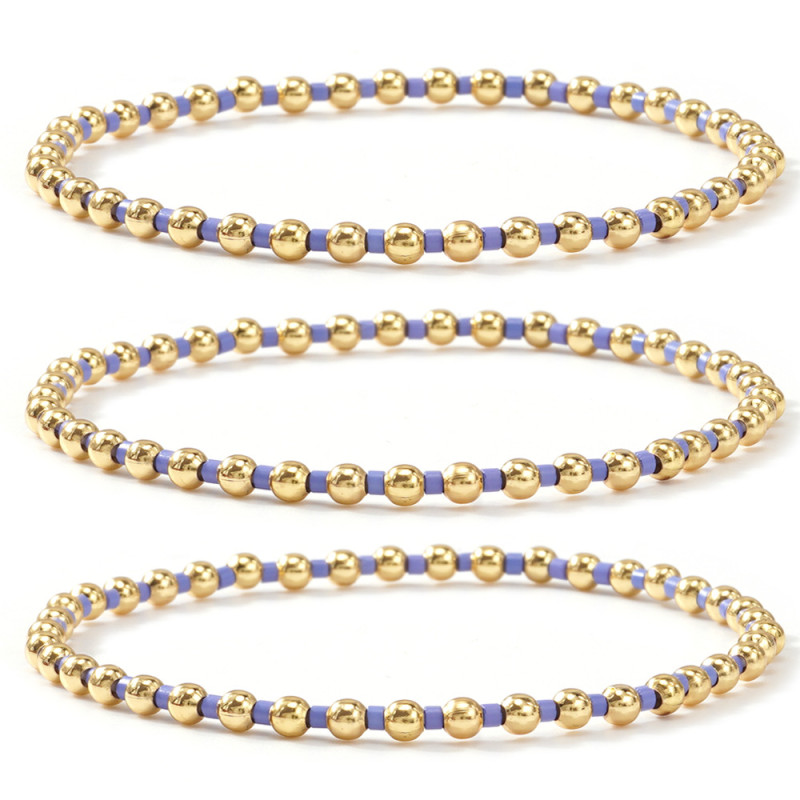 Cross-Border Ins Style CCB Rice Bead Bracelet for Women, Gold Beaded Vintage Elastic Multi-Layer Stacking Simple Fashion Jewelry