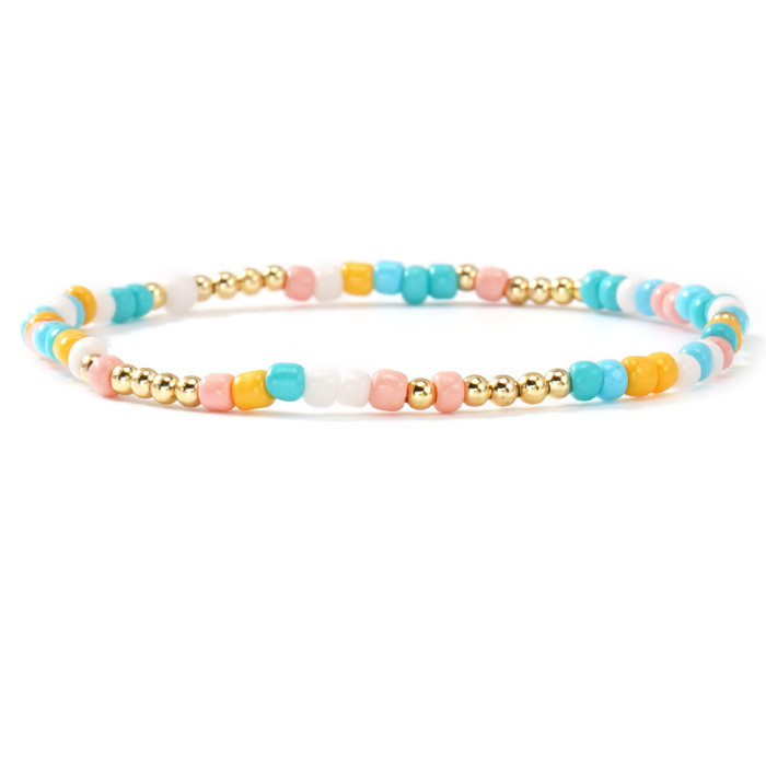 Bohemian Colorful Rice Bead Bracelet for Women Imitation Pearl Metal Bead Chain Layered Bracelet European and American Cross-Border Jewelry