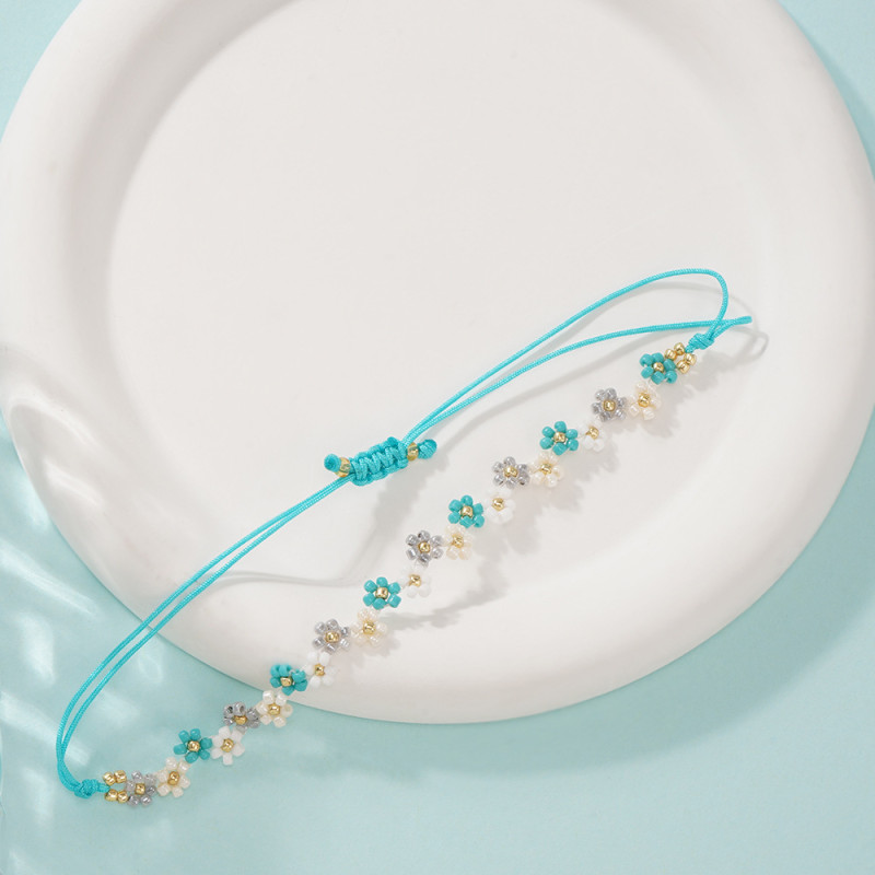 Fresh Blue White Gray Rice Bead Bracelet Handwoven Small Flower Simple Versatile Elegant Everyday Niche Jewelry