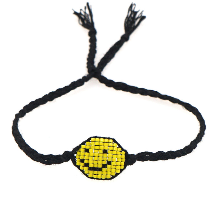 Hot-Selling Retro Colorful Smiley Face Bracelet Non-Fading Smiley Face Beads Hand-Woven Bracelet Two-Piece Set