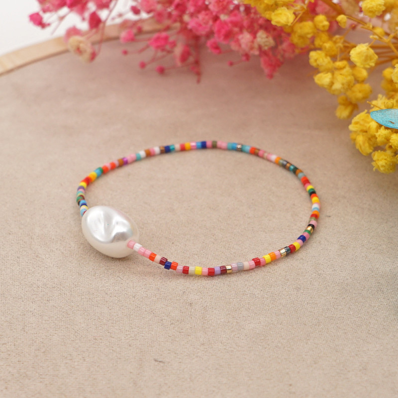 Ins Small Niche Pamine Colorful Handmade Woven Natural Pearl Beaded Miyuki Bead Small Bracelet for Women