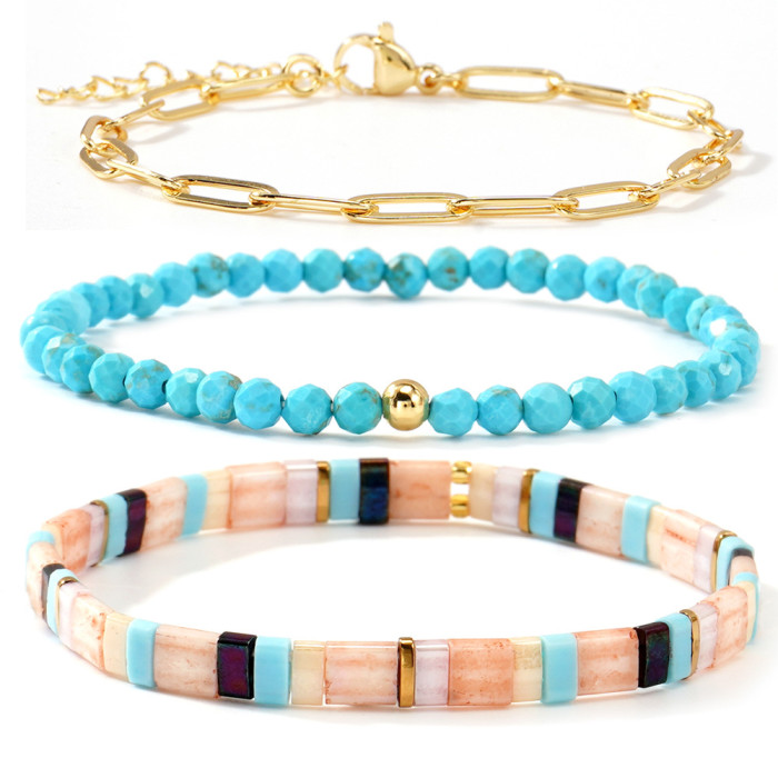 Fashion Colorful TILA Seed Bead Semi-Precious Stone Bracelet Summer Ins Style Hand Jewelry for Women Bohemian Niche Design Accessories