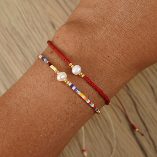 Vintage Ethnic Style Handmade Woven Rice Bead Bracelet Natural Pearl Adjustable Red String Bracelet Women's Jewelry Wholesale