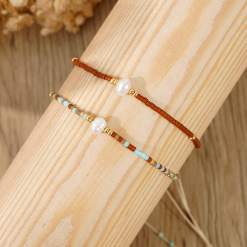 Cross-Border Bohemian Style Natural Pearl Bracelet Rice Beads Gold Beads Two-Piece Set Handmade Adjustable Thin Chain for Women