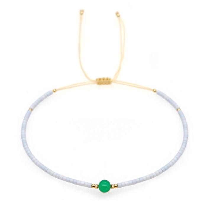 Bohemian Style European and American Simple Rice Bead Handmade Woven Friendship Rope Iron Gall Semi-Precious Stone Women's Jewelry Small Bracelet