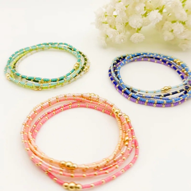 Cross-Border Hot-Selling Hand-Woven Rice Beads and Gold Beads Bracelet European and American Simple Versatile 24-Piece Bracelet Set Can Be Used Individually