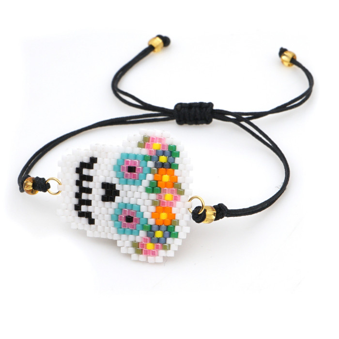 Bohemian Style Frida Skull Design Handmade Woven Portrait Bracelet Rice Bead Bracelet