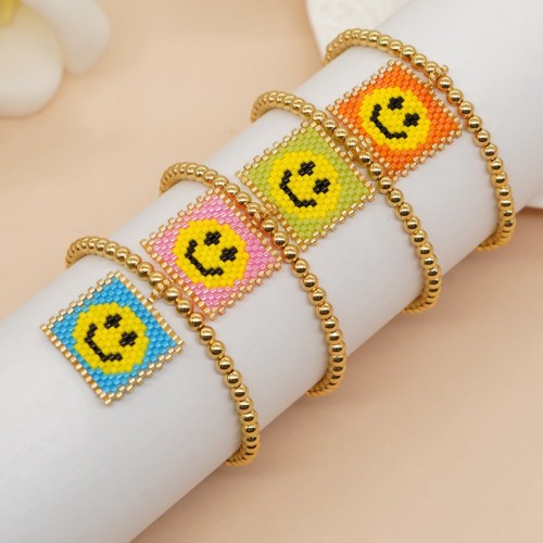 New Smiley Face Single Ear Miyuki Bead Woven Square Tag Accessories Miyuki Bohemian Style Handmade Woven Bracelet