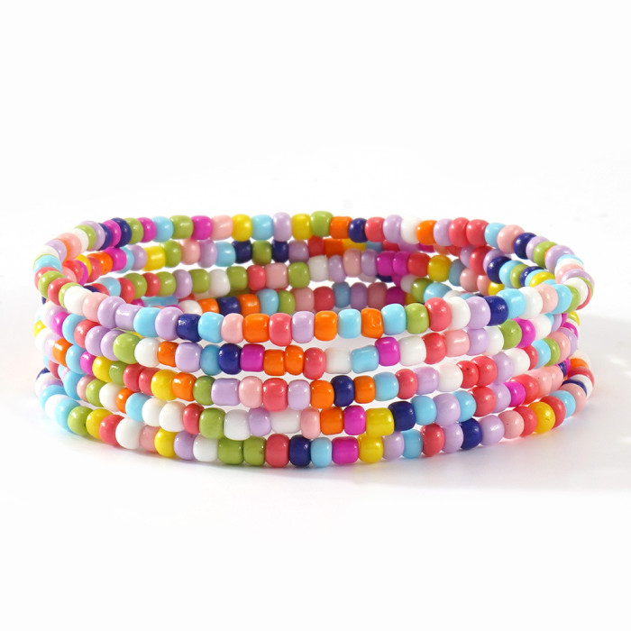 Hot-Selling Bohemian Style Rice Bead Crystal Bracelet Fashion Trend Solid Color Hand-Woven Bracelet Five-Piece Set